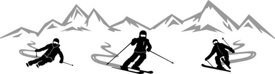 Ski Men Group Skiing Mountain Winter Sport