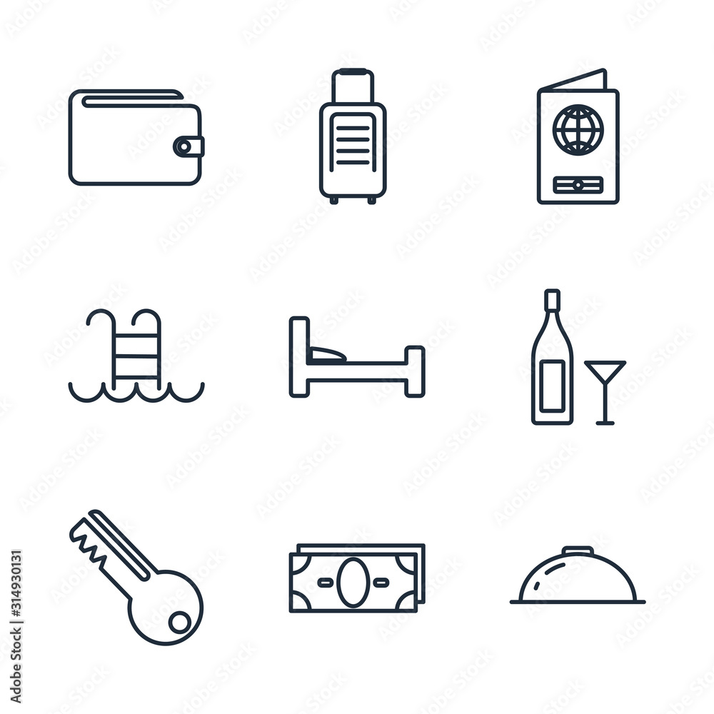 Poster set hotel element icon template color editable. hotel pack symbol vector sign isolated on white back