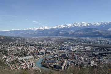 Panoramic view of the city of Grenoble, French Alps