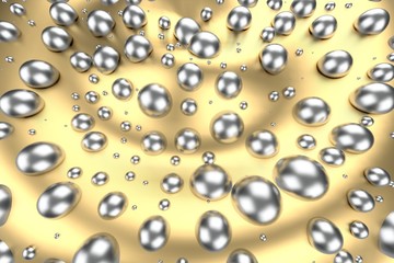 Silver or white gold platinum spheres over metal yellow wave background. Modeling 3d illustration. wealth rich mining bitcoin concept . Money growing business finance success clipart