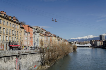 Cable-way going down from Bastille at Grenoble