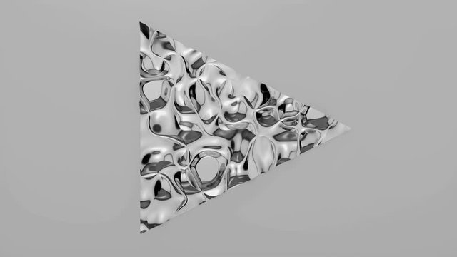 3d Looped animation of Play button in shape of triangle. Wavy surface with ripples.Trendy vibrant texture, fashion textile, graphic design, animated metallic texture.