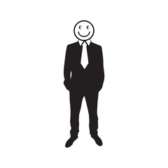 businessman icon.  man icon. smiling face emotion instead of a head. money instead eyes. smile symbol. 