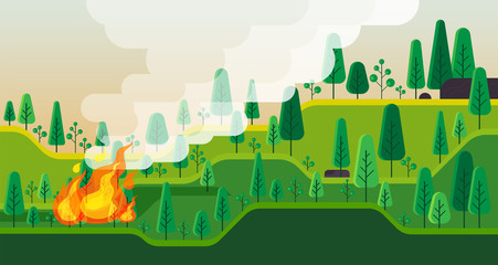 Bushfires burning. forest landscape. vector illustration