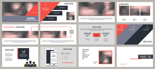 Red and gray presentation template. Elements for slide presentations on a white background. Flyer, brochure, corporate report, marketing, advertising, annual report, banner