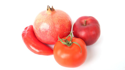 set of red vegetables on a white background