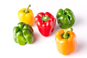 Assortment of colored bell peppers on a shit table