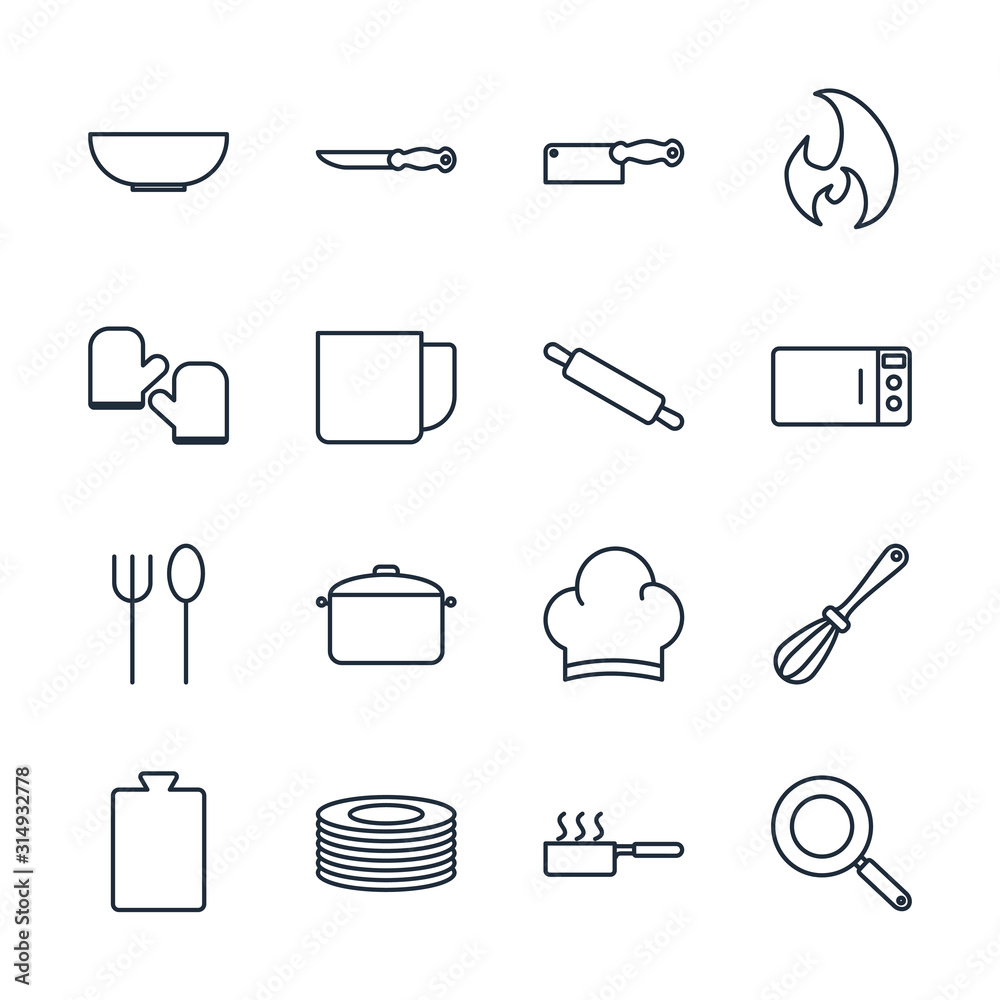 Poster set kitchen and cooking icon template color editable. kitchen pack symbol vector sign isolated on wh