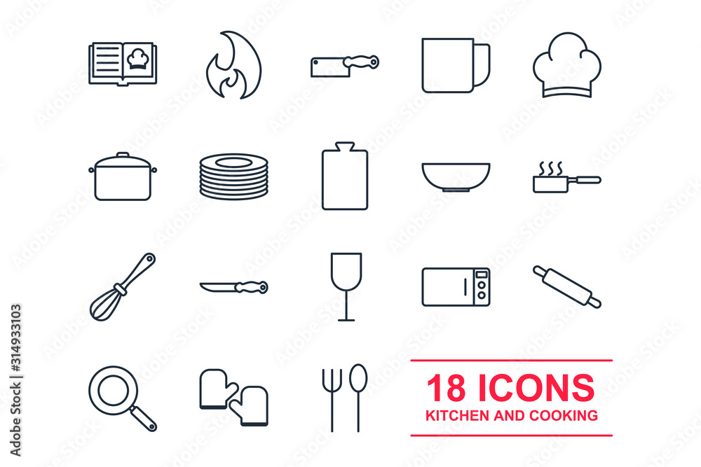 Poster set kitchen and cooking icon template color editable. kitchen pack symbol vector sign isolated on wh