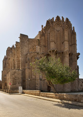 Fototapeta na wymiar Lala Mustafa Pasha Mosque - Cathedral of Saint Nicholas in Famagusta. Cyprus