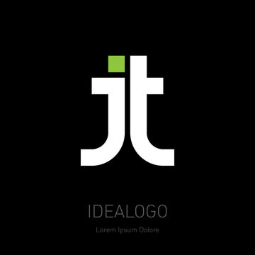 J and T, initials or logo for personal and corporate identity. JT - monogram or logotype. Vector design element or icon with green dot.