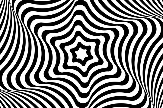 Vector abstract illustration of swirl pattern. Trendy background in op art style, optical illusion.