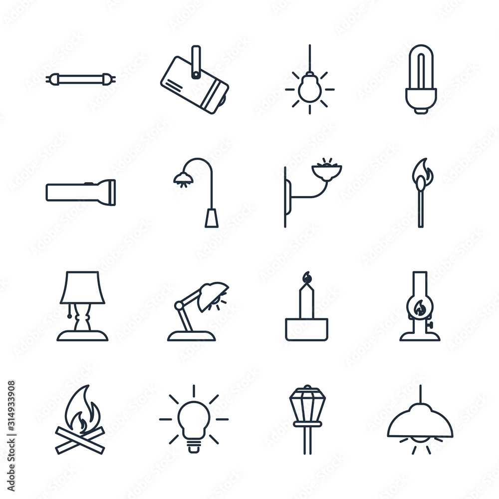 Poster set lights, bulb icon template color editable. lamp pack symbol vector sign isolated on white backgr