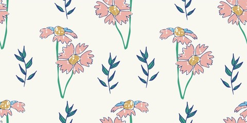 textured abstract botanical florals seamless vector pattern. vintage inspired