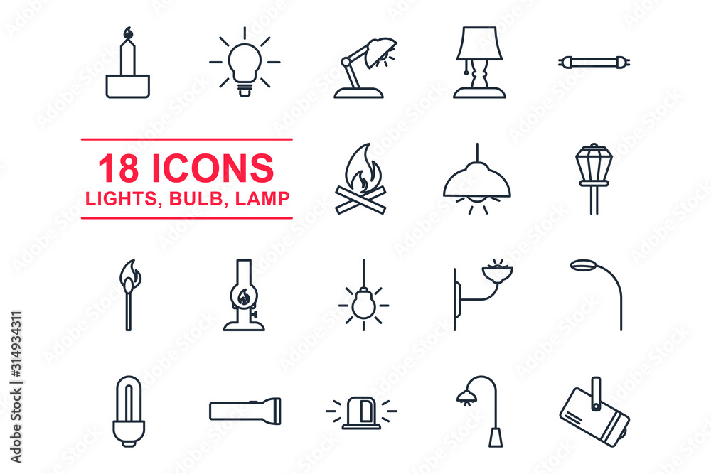 Poster Set Lights, bulb icon template color editable. lamp pack symbol vector sign isolated on white background illustration for graphic and web design.