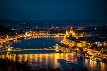 Fototapeta na wymiar Budapest. Panoramic cityscape of Budapest, from viewpoint, capital city of Hungary, during sunset.