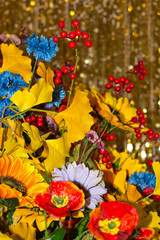 beautiful bouquet of multi-colored artificial flowers