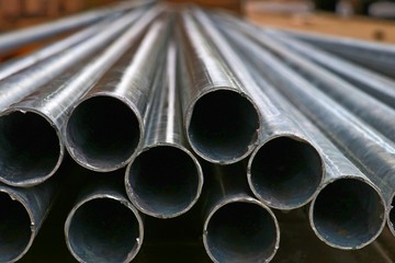 Steel pipes on the warehouse