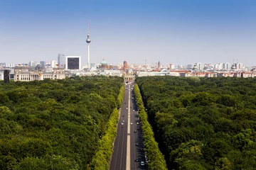 Tuinposter Tiergarten Berlin mit Blick auf den Fernsehturm und das Brandenburger Tor © Sebastian Grote