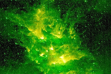 Green cosmic nebula with bright areas and stars. Elements of this image were furnished by NASA.
