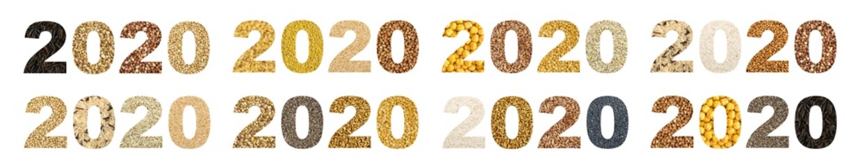2020 Numbers Collage with Different Cereals and Edible Seeds