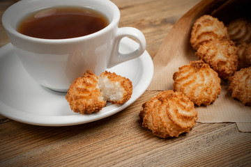 Natural baked coconut cookies or cocoanut macaroons with coco chips
