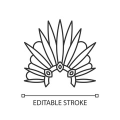 Brazilian carnival headwear pixel perfect linear icon. Crown with plumage and jewels. Masquerade parade. Thin line customizable illustration. Contour symbol. Vector isolated drawing. Editable stroke