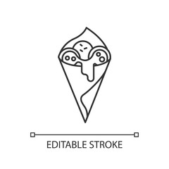 Cheese bread pixel perfect linear icon. Arancini. Brazilian traditional food. Bakery product in paper. Thin line customizable illustration. Contour symbol. Vector isolated drawing. Editable stroke