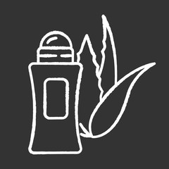 Organic deodorant chalk white icon on black background. Plant based antiperspirant. Skincare with medicinal herbs. Cosmetic product package. Hygiene and health. Isolated vector chalkboard illustration
