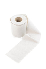 slightly unwound toilet paper on a white background