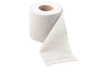 slightly unwound toilet paper on a white background