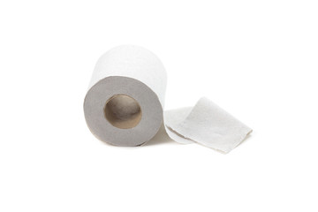 slightly unwound toilet paper on a white background