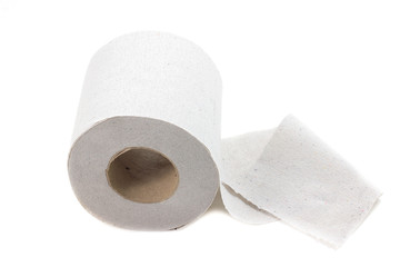 slightly unwound toilet paper on a white background