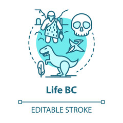 Life BC concept icon. Paleontological research. Studying development of life on planet. Evolution theory. Vector isolated outline RGB color drawing. Editable stroke