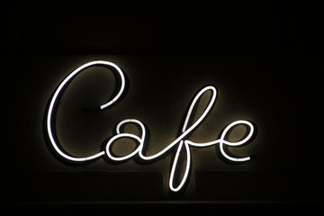 Neon in the entrance of a café
