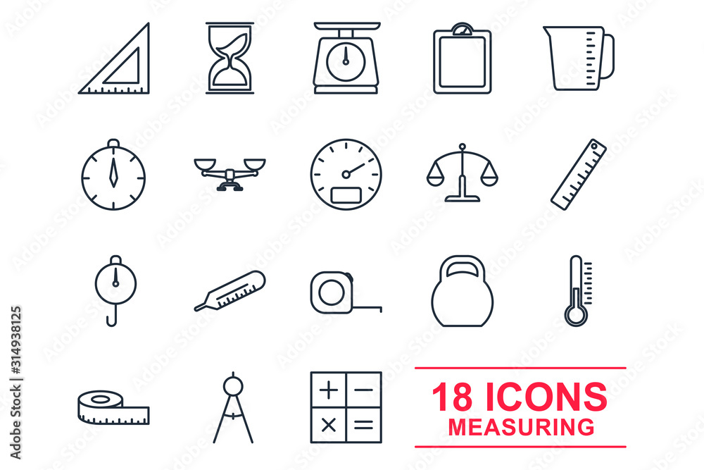Fototapete Set Measuring icon template color editable. Measuring pack symbol vector sign isolated on white background illustration for graphic and web design.