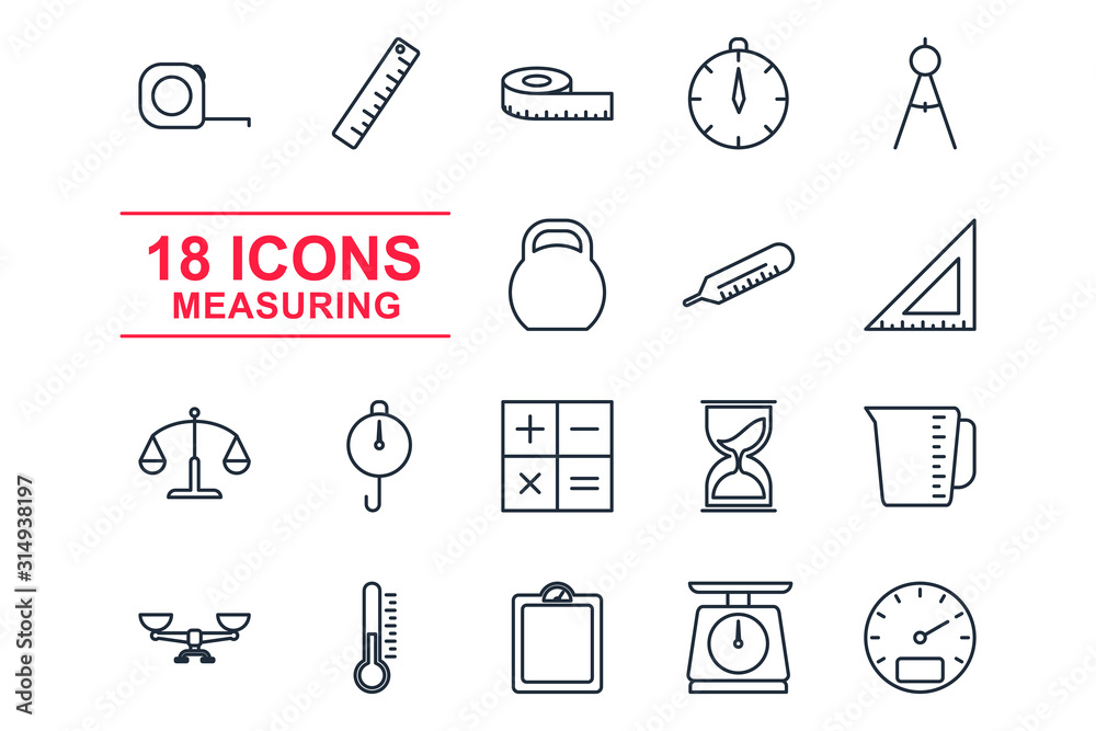 Leinwandbilder set measuring icon template color editable. measuring pack symbol vector sign isolated on white back
