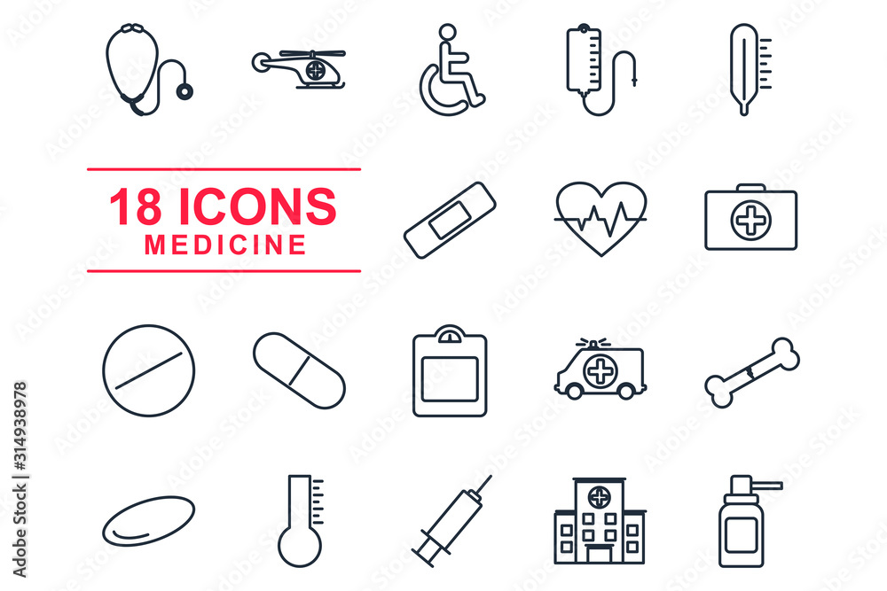 Poster set medicine and health icon template color editable. medical pack symbol vector sign isolated on wh
