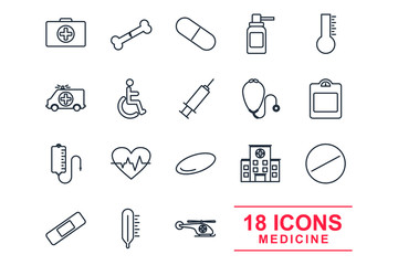 Set Medicine and Health icon template color editable. medical pack symbol vector sign isolated on white background illustration for graphic and web design.