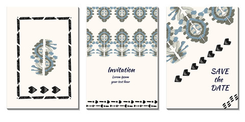 Cover royal greeting design. Modern template with ikat ornament for wedding design or greeting card any purpose.
