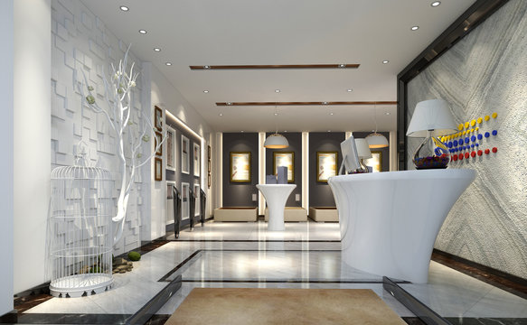 3d render of white concept luxury reception