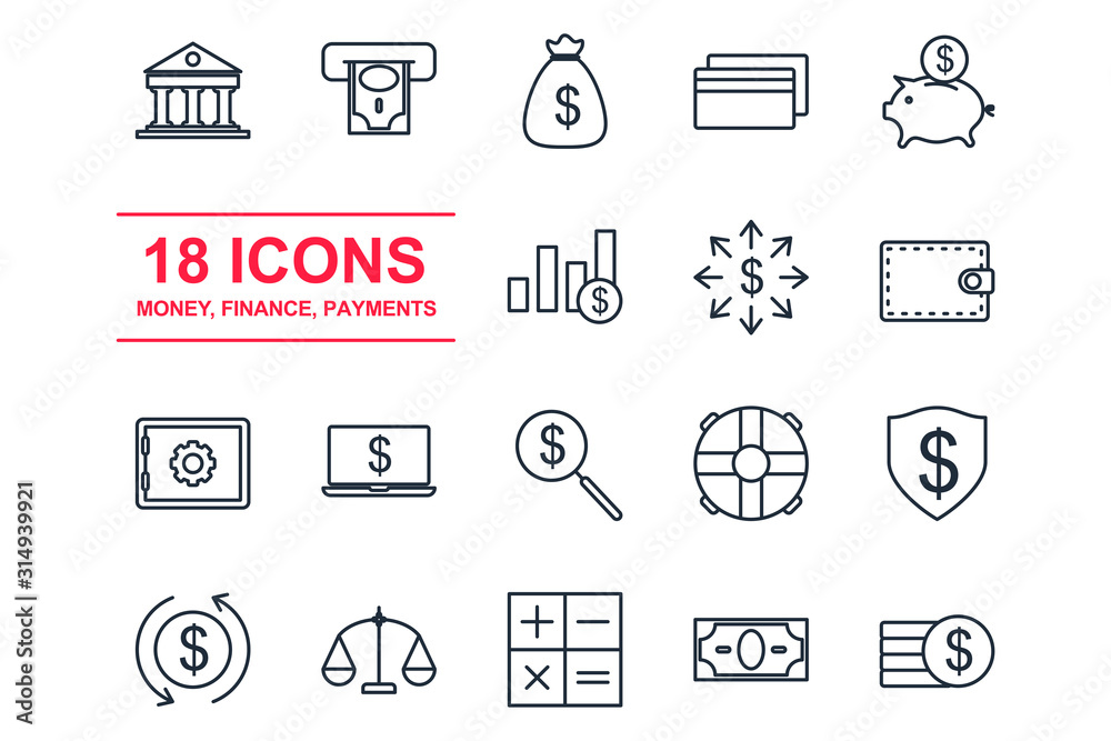 Aufkleber set money finance icon template color editable. payments pack symbol vector sign isolated on white b