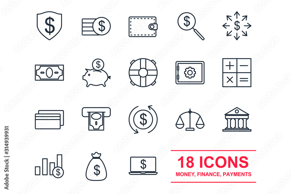 Poster set money finance icon template color editable. payments pack symbol vector sign isolated on white b