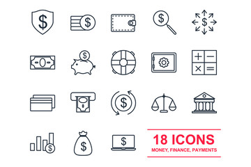 Set money finance icon template color editable. payments pack symbol vector sign isolated on white background illustration for graphic and web design.