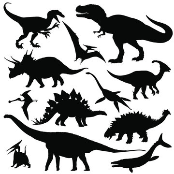Dinosaur silhouettes set. Vector illustration isolated on white