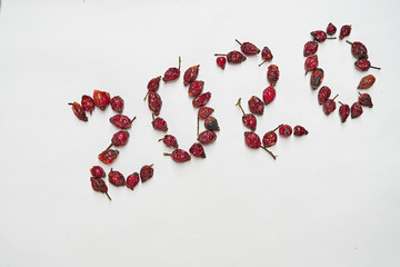 Happy New year background with numbers 2020. Top view, flat lay. white background