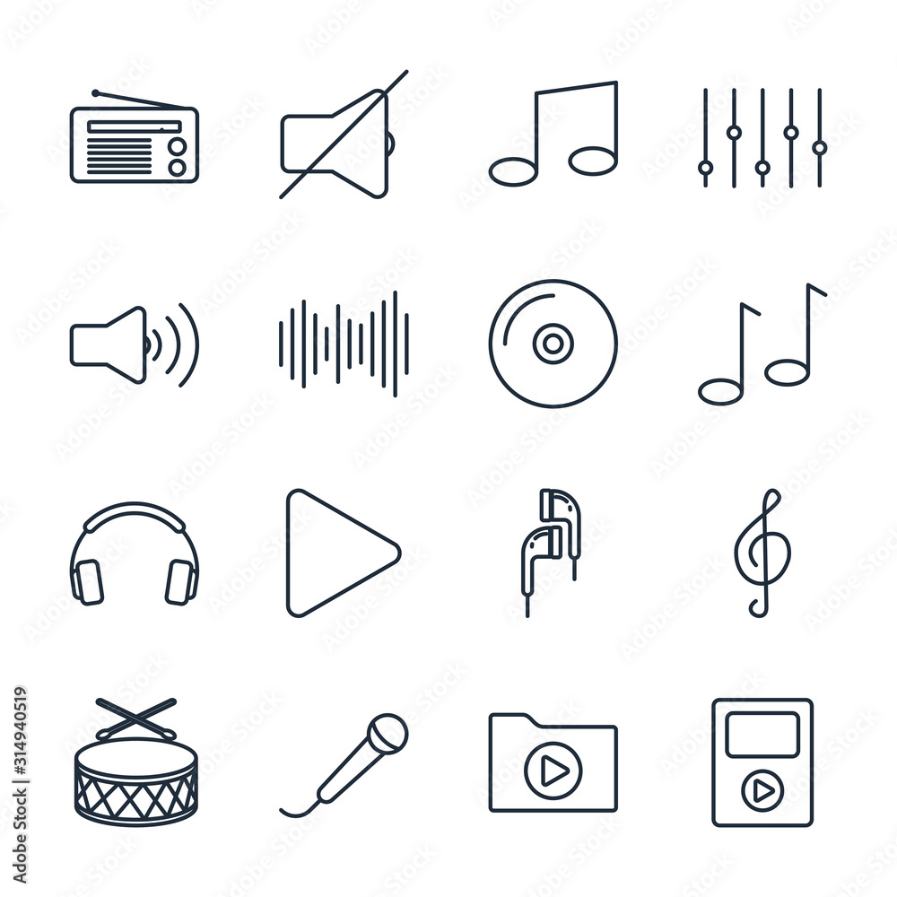 Aufkleber Set Music icon template color editable. Music pack symbol vector sign isolated on white background illustration for graphic and web design.