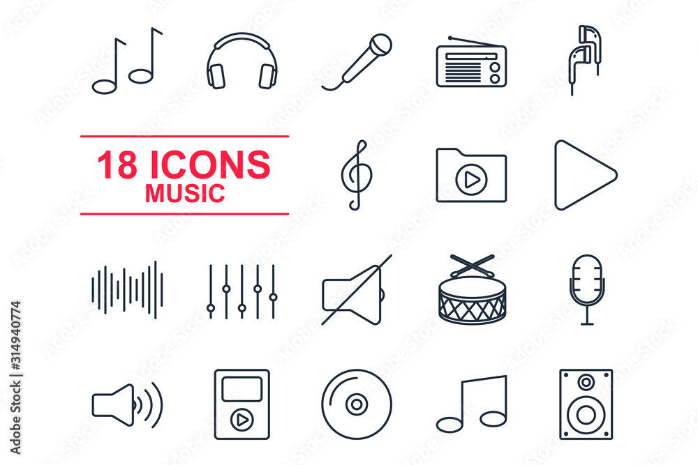 Aufkleber Set Music icon template color editable. Music pack symbol vector sign isolated on white background illustration for graphic and web design.