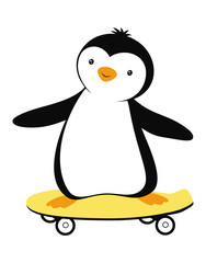 Cartoon card with penguin. Summer with penguin