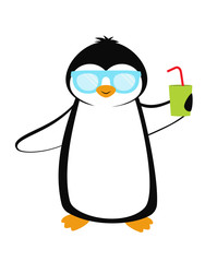 Cartoon card with penguin. Summer with penguin
